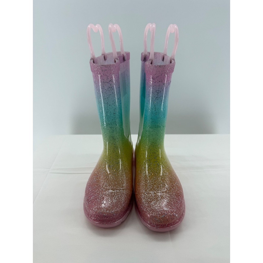 Western Chief Rain Boots Girls 12 Multicolor Excellent Light Up Ombre Glitter